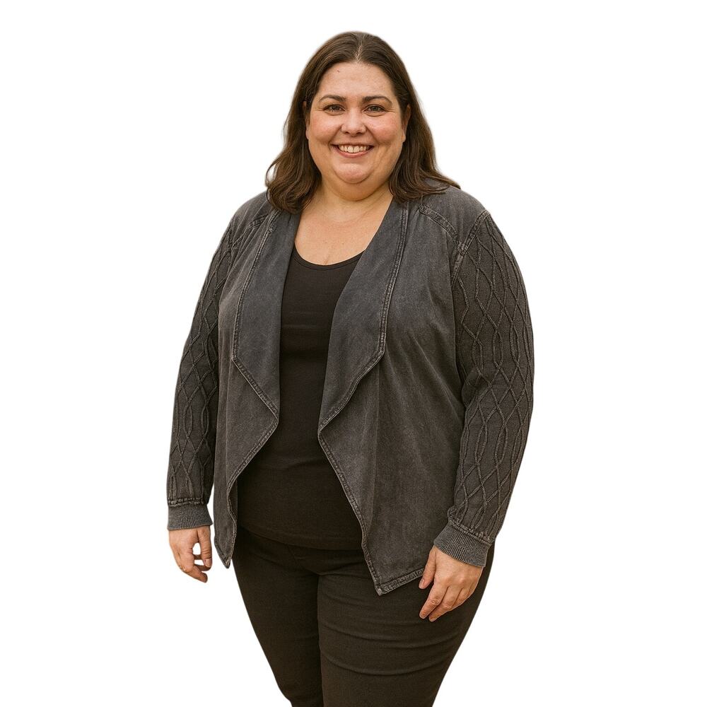 Leo & Nicole Gray cotton Jacket with Waterfall Front 2X lagenlook layering